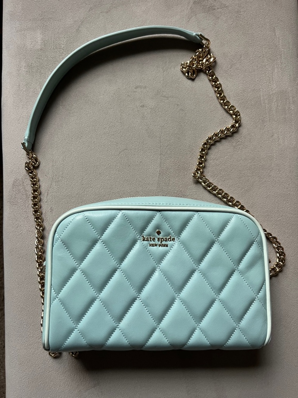 Kate Spade Blue Quilted Cross Body with Gold Chain